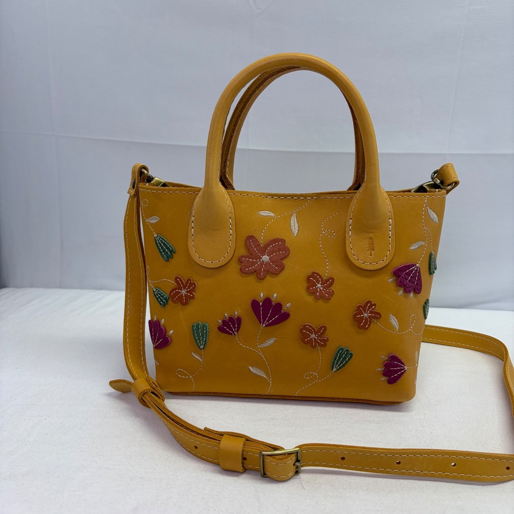 Portland Leather Raindrop Crossbody Tote Bag Sunflower Yellow Floral Boho